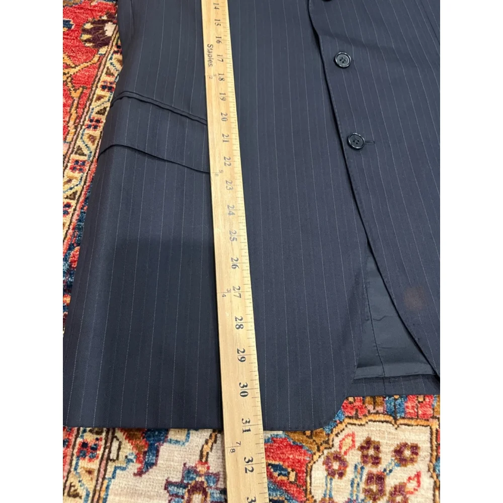 Men’s Canali Navy Blue Pinestripe Super 120s Wool Vintage Luxury Suit Jacket